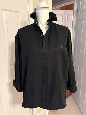 Ralph Lauren Black silk and linen blend Button-Down Shirt - up-cycled!
